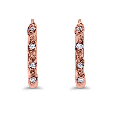 .09ct 14K Rose Gold Diamond Hoop Huggie Earrings